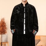 新中式T拼色民族风盘扣金丝绒龙纹衬衫夹克外套男JK26-P75控88，男装民族服装，电商A005