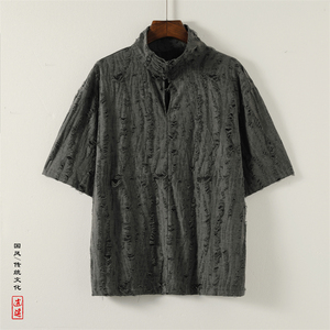 风I新中式风高领盘扣破洞镂空乞丐装冰丝t恤T35-P68控88，男装T恤，电商A005