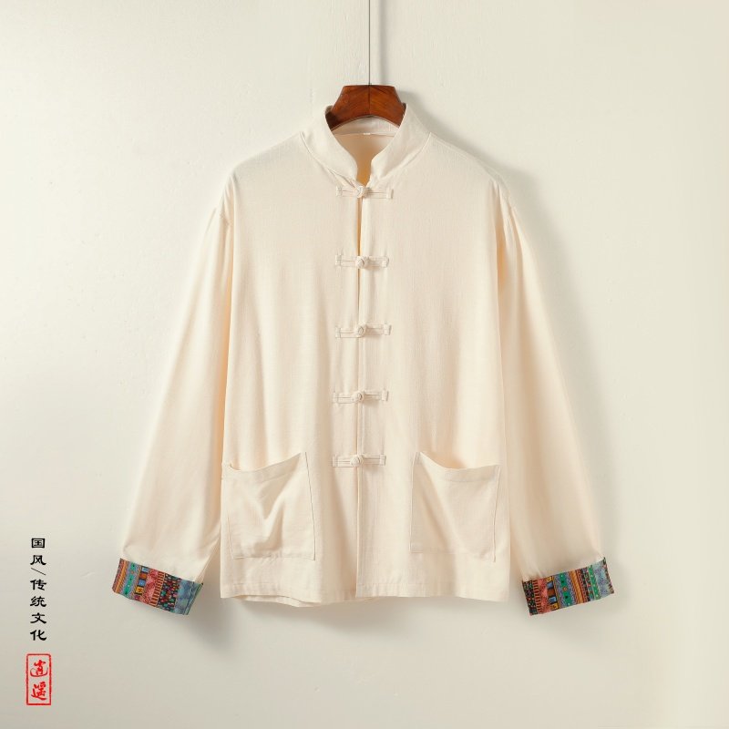 新中式风R民族风盘扣亚麻棉麻衬衫夹克外套男JK22-P75控88，男装夹克，电商A005