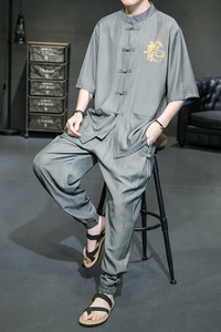 风盘扣冰丝龙刺绣B太极服装盘扣天丝上衣套装TZ08-P110控138图片
