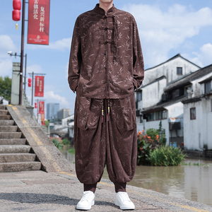 风C树叶暗花灯芯绒衬衫夹克束脚飞鼠裤套装男TZ118-P136控158图片