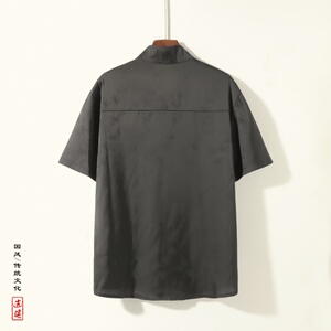 新中式A风盘扣小众树叶暗纹提花冰丝短袖衬衫男CS72-P68控88图片