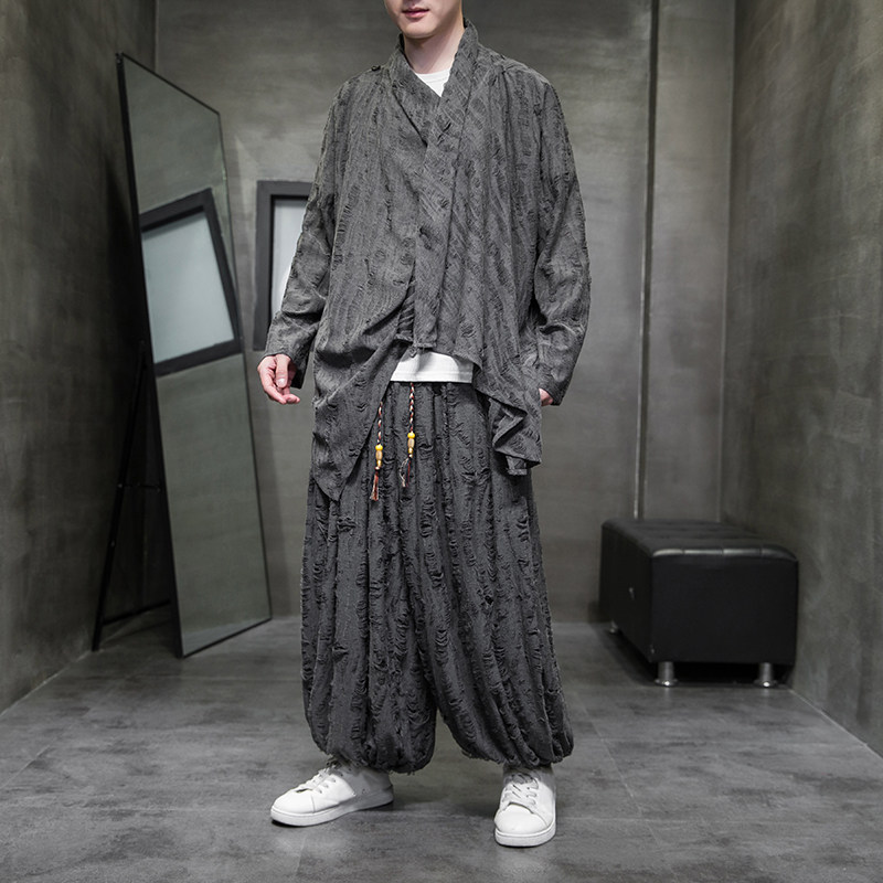 新中式C破洞不规则领堆堆领披风t恤束脚裤套装男TZ31-P143控168,男装T恤,电商A005