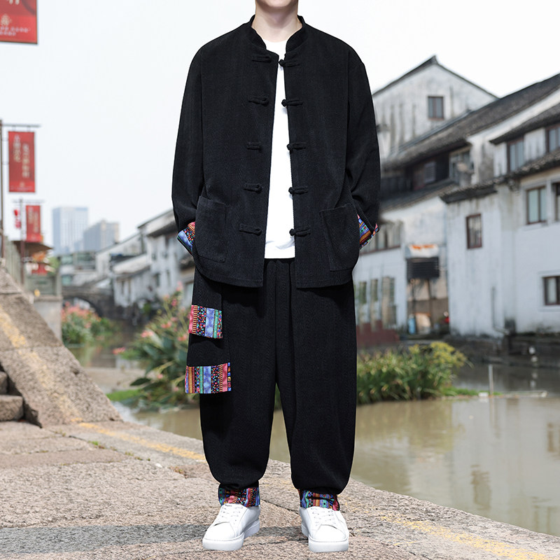 新中式AH民族风麦穗纹灯芯绒夹克外套舞蹈套装男TZ129-P150控178,男装夹克,电商A005
