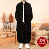 新中式L盘扣龙纹金丝绒衬衫夹克折褶阔腿裤套装男TZ181-P146控168，男装休闲套装，电商A005