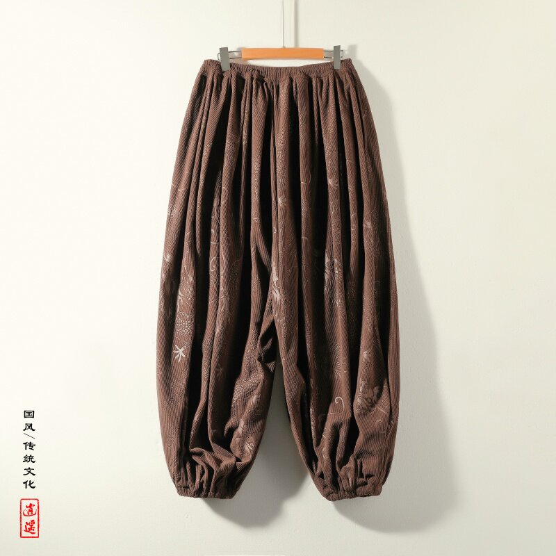 风AC龙纹暗纹新中式保暖灯芯绒阔腿束脚裤男K197-P68控88,男装棉衣,电商A005