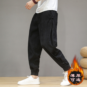 咖啡厅风秋冬灯芯绒O盘扣束脚裤加绒加厚长裤A005-K128-P65图片