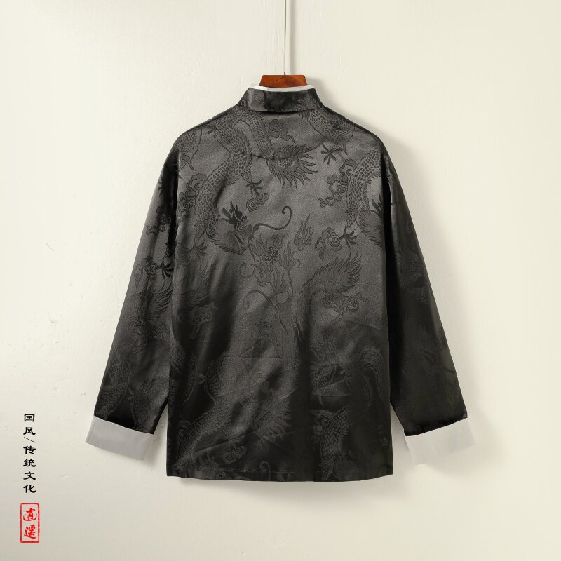 新中式风G盘扣龙纹冰丝中山装衬衫夹克外套男JK25-P65控78,男装夹克,电商A005