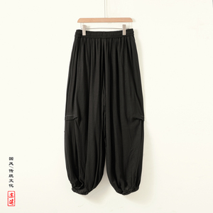 风P亚麻棉麻冰感折褶小众设计宽松阔腿裤男K229-P78控98图片