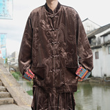 新中式B拼色民族风盘扣金丝绒龙纹衬衫夹克外套男JK26-P75控88，男装民族服装，电商A005