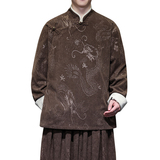 新中式D斜襟龙纹灯芯绒中山装夹棉加厚外套棉衣JK1020-P135控158，男装棉衣，电商A005