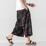 日系风龙纹亚麻七分裤男宽松萝卜裤民族风花裤子DK32-P45，男装牛仔裤，电商A005