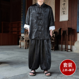 风L盘扣暗花龙纹冰丝衬衫萝卜裤套装男TZ159-P120控148，男装休闲套装，电商A005