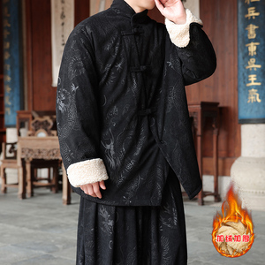 新中式Q斜领盘扣龙纹暗花灯芯绒羊羔毛夹克棉衣服JK19-P135控158