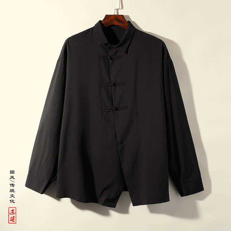 新中式H风暗黑盘扣设计感小众长袖冰丝衬衫t恤男CS07-P65控88图片