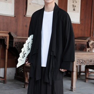 新中式假两件设计感道袍宽松开衫中长款汉服男披风FY09-P95控118,汉服怎么搭配中长款图片