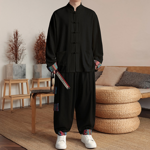 风Q盘扣亚麻棉麻衬衫夹克外套大裤裆套装男TZ136-P150控178图片