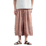 新中式A香云纱龟裂纹冰丝透气盘扣直筒七分裤男DK173-特P58控78，男装牛仔裤，电商A005