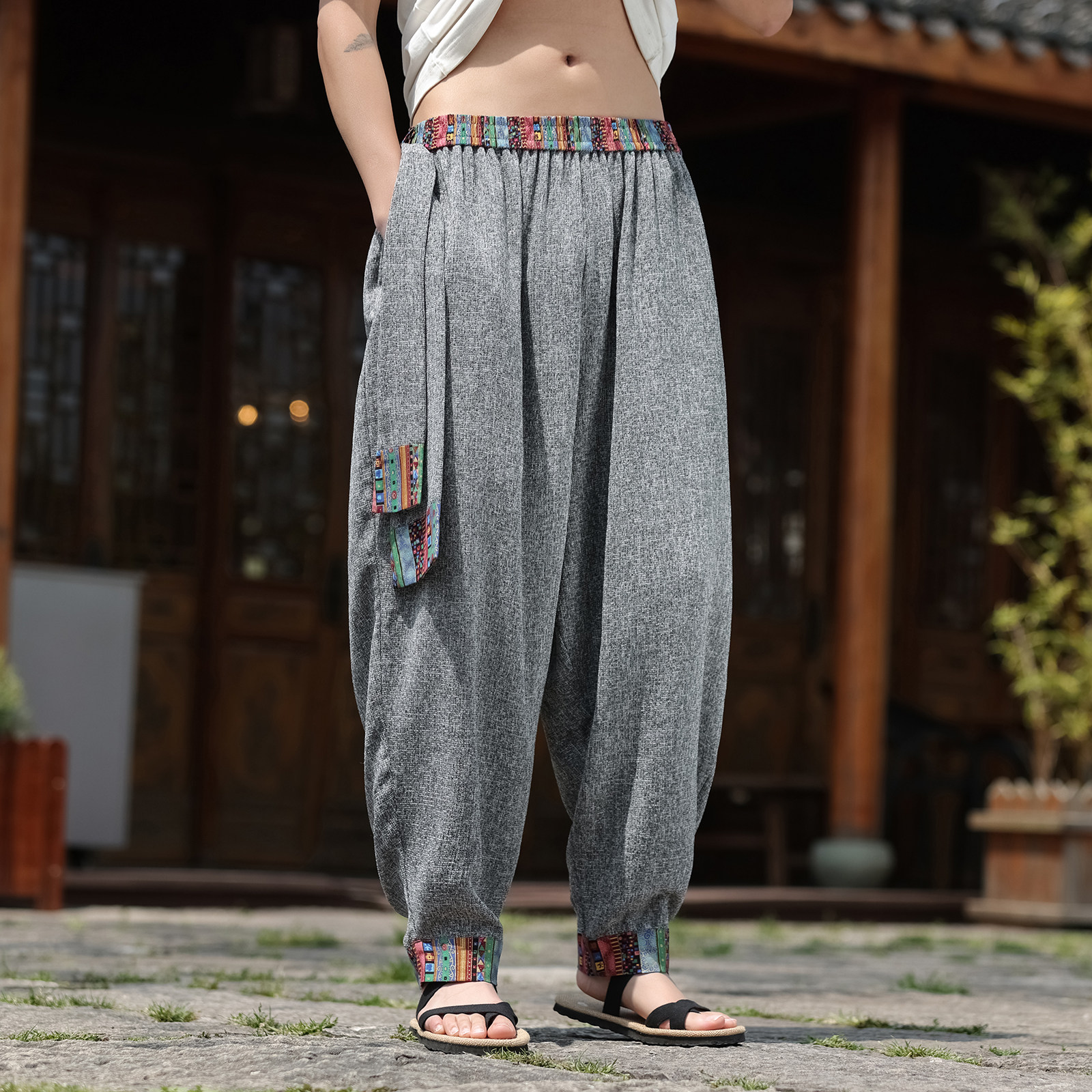 风民族风N冰丝冰感雪花裤九分裤哈伦裤嘻哈裤男K226-P68控88图片