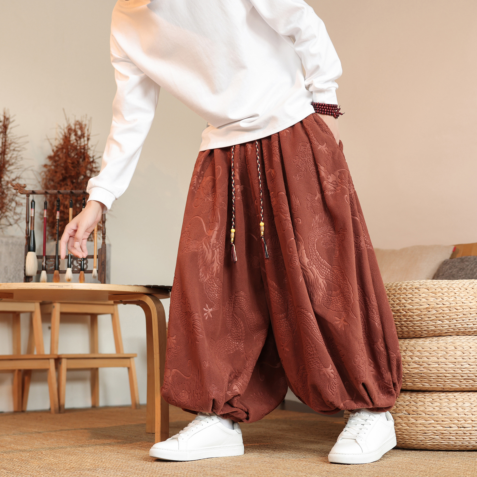 风E龙纹暗纹新中式保暖奥利绒羊羔绒阔腿束脚裤K262-P68控98,男装棉衣,电商A005 风E龙纹暗纹新中式保暖奥利绒羊羔绒阔腿束脚裤K262-P68控98,男装棉衣,电商A005