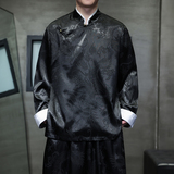 新中式风F盘扣龙纹冰丝中山装衬衫夹克外套男JK25-P65控78，男装夹克，电商A005