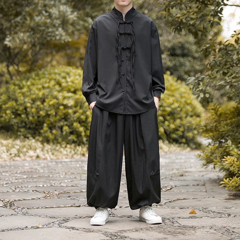 新中式B盘扣设计风衬衫束脚大口袋裤套装男TZ33-P130控158,男装T恤,电商A005