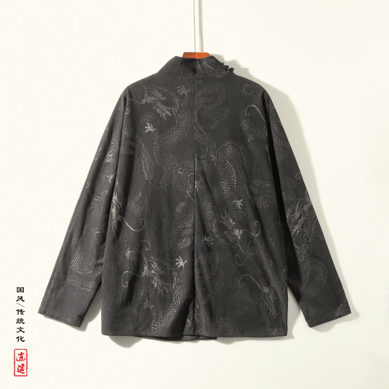 套头卫衣N龙纹灯芯绒风小众堆堆领T恤打底衫男T61-P68控88,男装T恤,电商A005