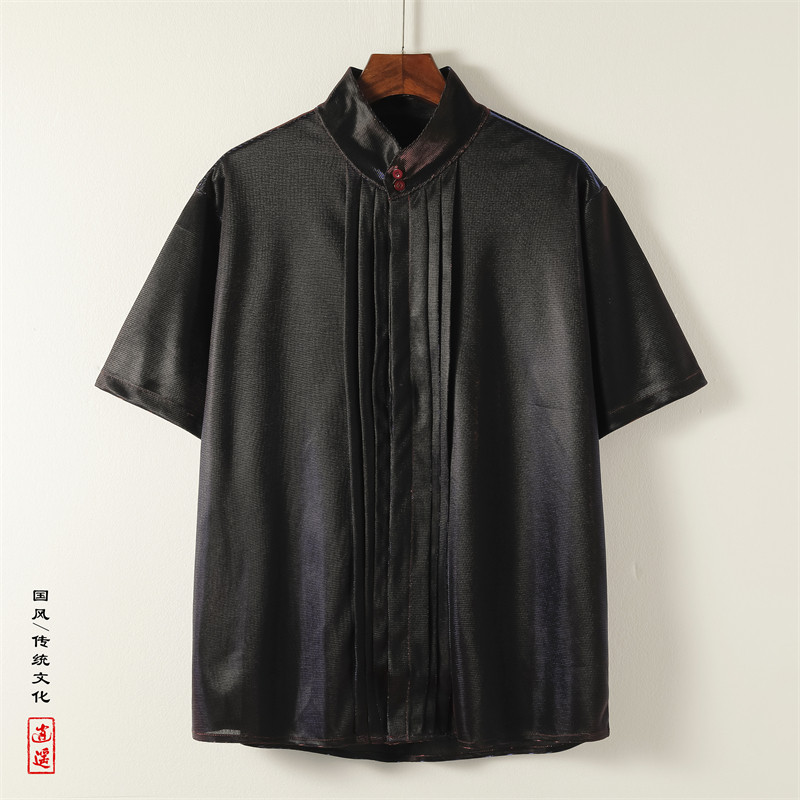 改良新中式I褶皱设计舞台亮闪闪冰丝酒吧演出衬衫CS55-P68控88图片