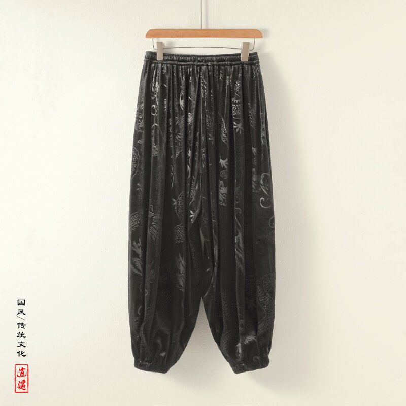 风R龙纹暗纹新中式保暖金丝绒阔腿束脚裤男K255-P68控88,男装棉衣,电商A005