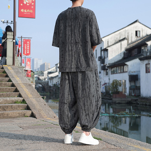 风A新中式风破洞冰丝镂空t恤男束脚裤套装TZ78-P140控168图片