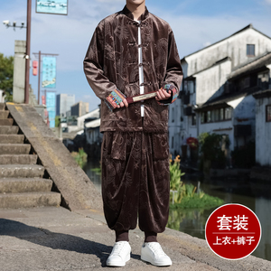 新中式F民族风金丝绒龙纹夹克哈伦裤飞鼠裤套装男TZ177-P143控168图片