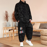 树叶灯芯绒H堆堆领T恤男大裤裆舞蹈阔腿裤套装TZ128-P133控158，男装T恤，电商A005