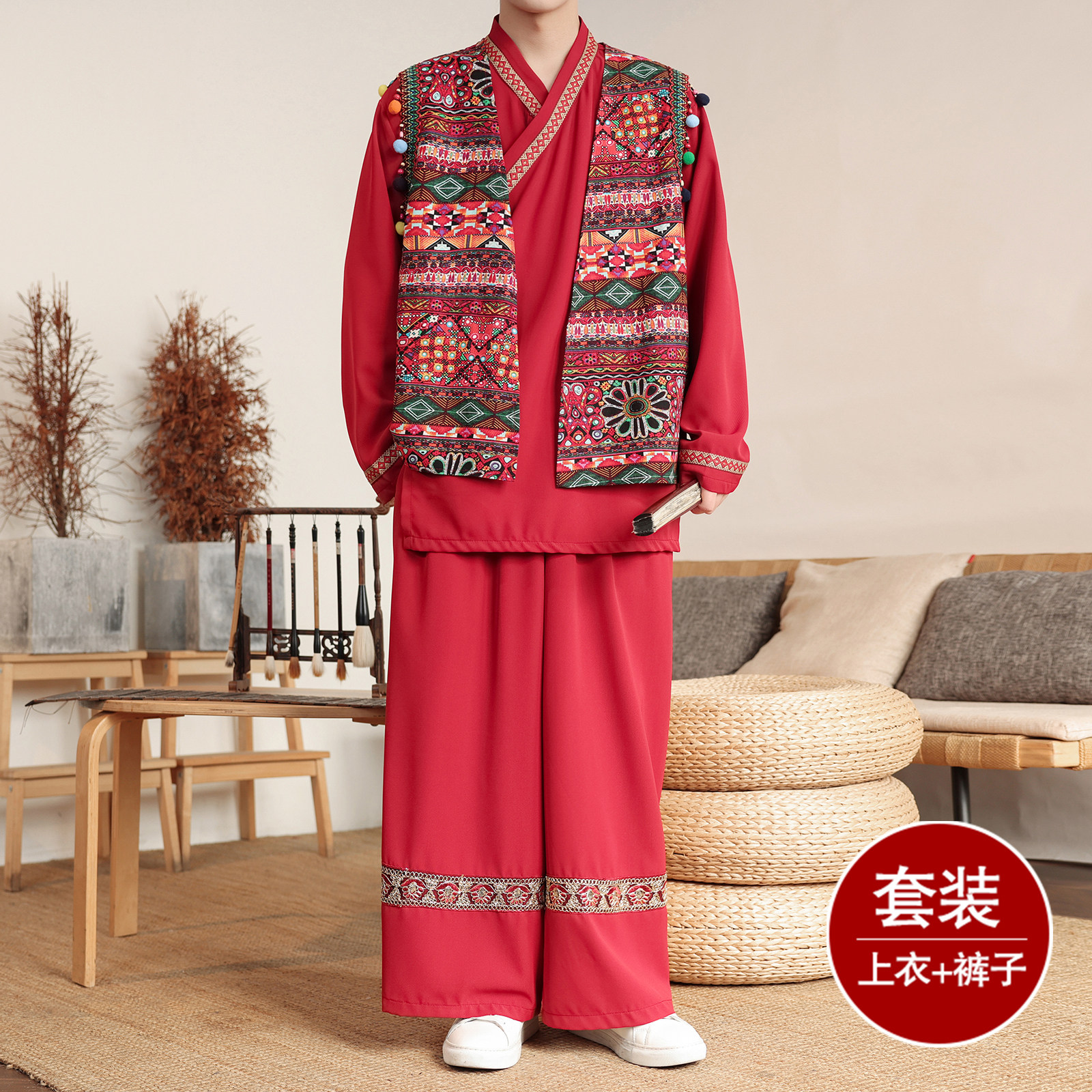 男女春季风苗族演出舞蹈个性服装套装TZ186三件套-P173控198,男装休闲套装,电商A005