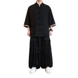 风K拼色棉麻衬衫外套折褶小众阔腿裤套装男TZ169-P153控178，男装休闲套装，电商A005