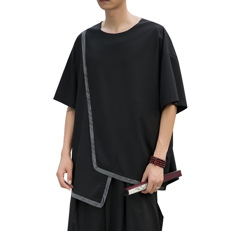 风B中式不规则冰丝暗黑舞台服装表演半袖t恤男T26-P55控78,男装T恤,电商A005