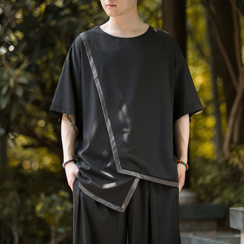 风C中式不规则冰丝暗黑舞台服装表演半袖t恤男T26-P55控78,男装T恤,电商A005