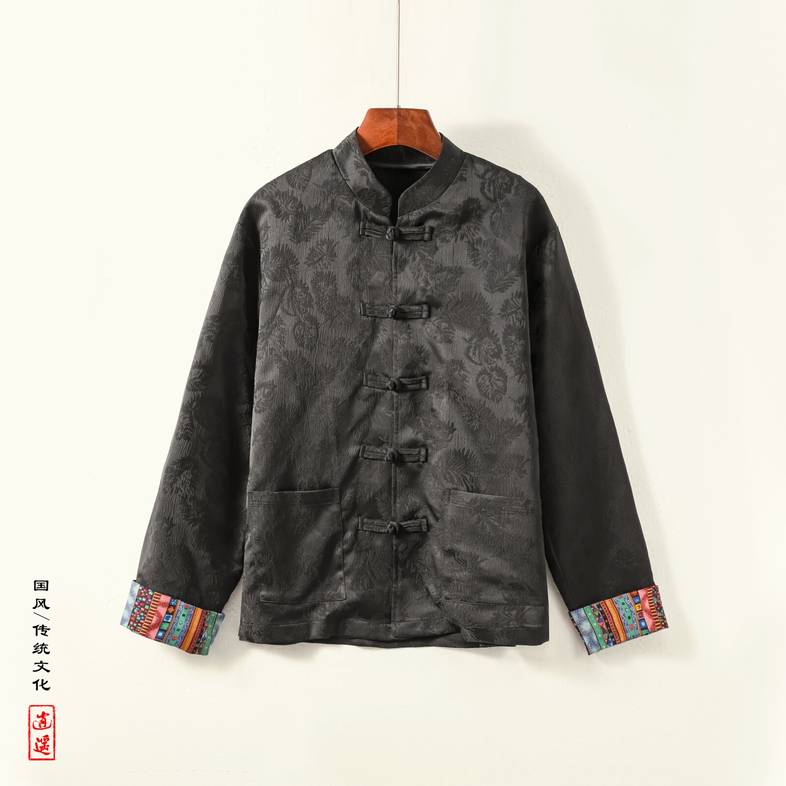 风红色衬衫春秋季高级感提花设计感盘扣唐装外套CS82-P68控88图片