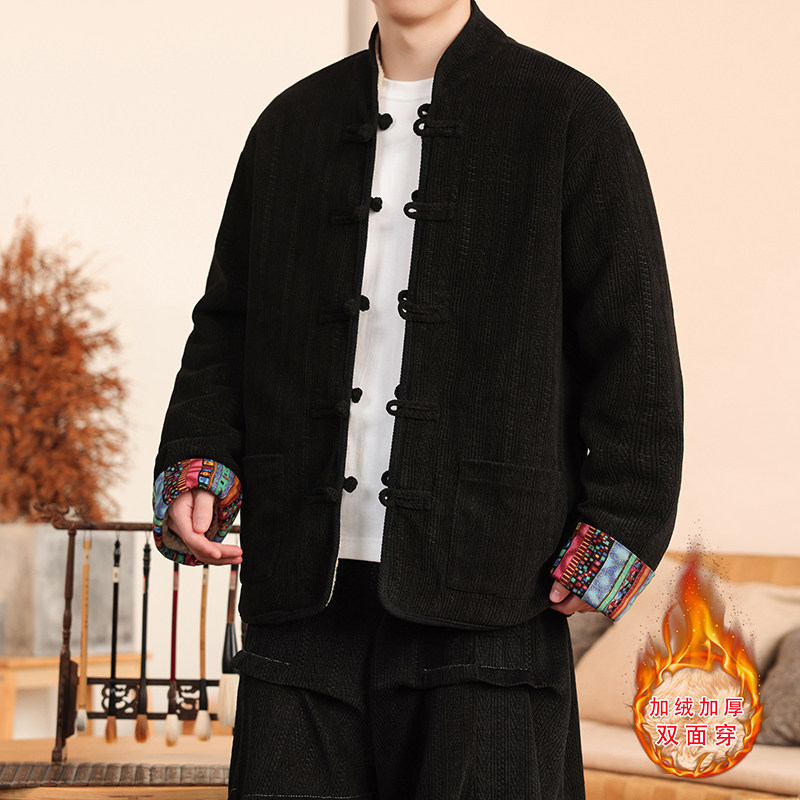 新中式A麦穗羊羔毛加绒加厚双面穿棉服夹克棉衣男JK21-P135控158,男装夹克,电商A005