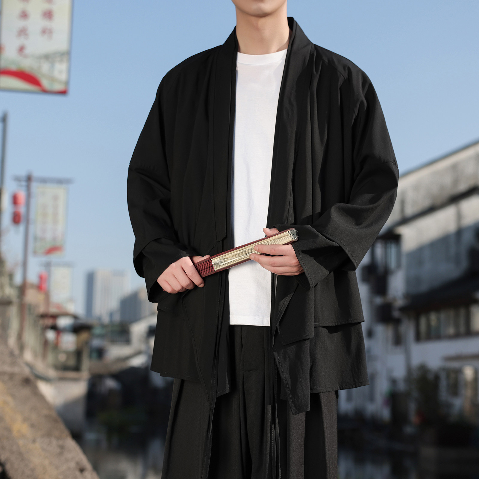 新中式假两件设计感道袍宽松开衫中长款汉服男披风FY09-P95控118，男装民族服装，电商A005