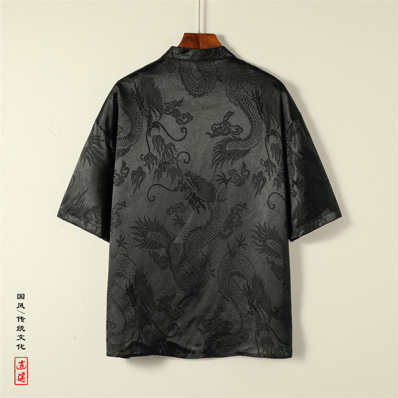 新中式A风小高领拉链领提花小众设计龙纹冰丝t恤T62-P70控98,男装T恤,电商A005
