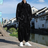 新中式E盘扣龙纹金丝绒外套男哈伦裤飞鼠裤套装男TZ182-P136控158，男装休闲套装，电商A005