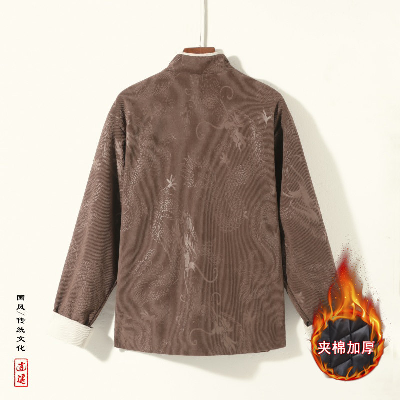 新中式A斜襟龙纹灯芯绒中山装夹棉加厚外套棉衣JK1020-P135控158,男装棉衣,电商A005