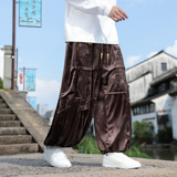 新中式T风金丝绒龙纹垂感折褶小众设计阔腿裤男K258-P78控98，男装休闲裤，电商A005