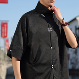 新中式风O缎面提花暗纹立领小众冰丝金属扣衬衫男CS32-P78控98，男装衬衫，电商A005