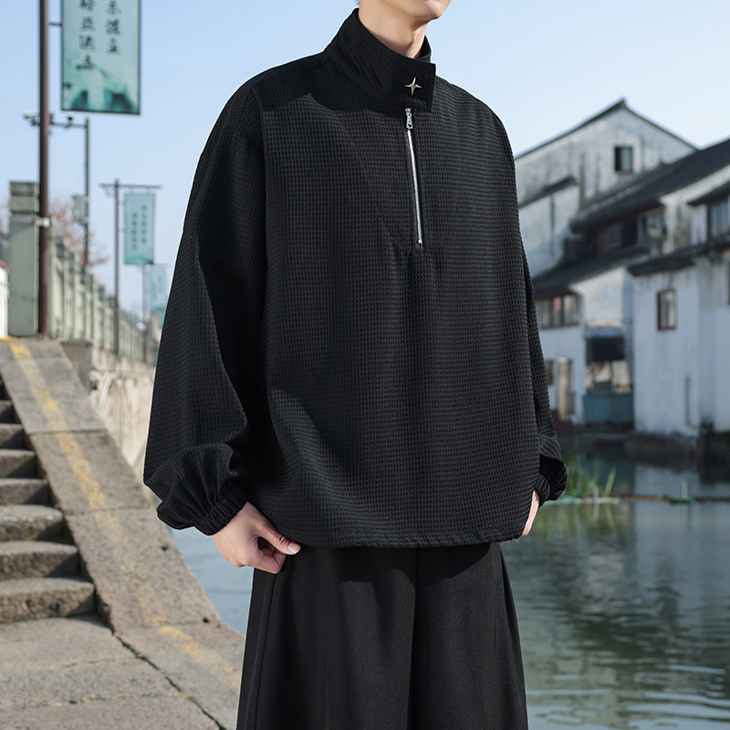 新中式O立领拉链卫衣男ins小众金属拉链套头外套潮WY02-P65控88,女装短外套,电商A005