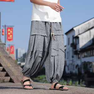 新中式暗黑I冰丝垂感折褶小众设计宽松阔腿裤男K227-P70控88图片