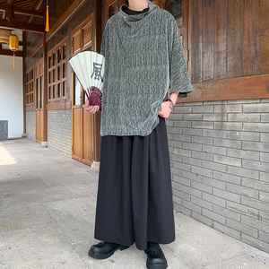 新中式B暗黑亮闪闪高堆领t恤风裙裤男套装TZ93-P133控158图片