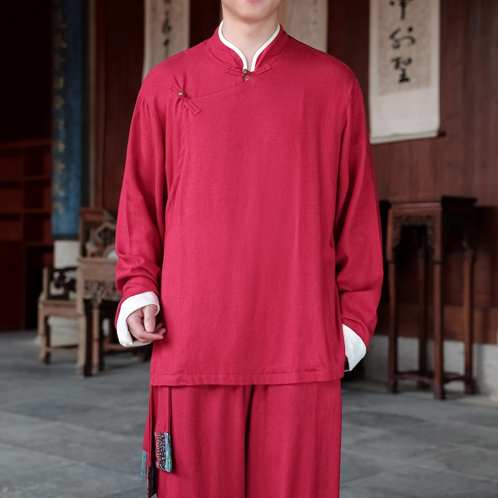 新中式S斜襟盘扣亚麻棉麻中山装立领衬衫夹克外套JK23-P98控118图片