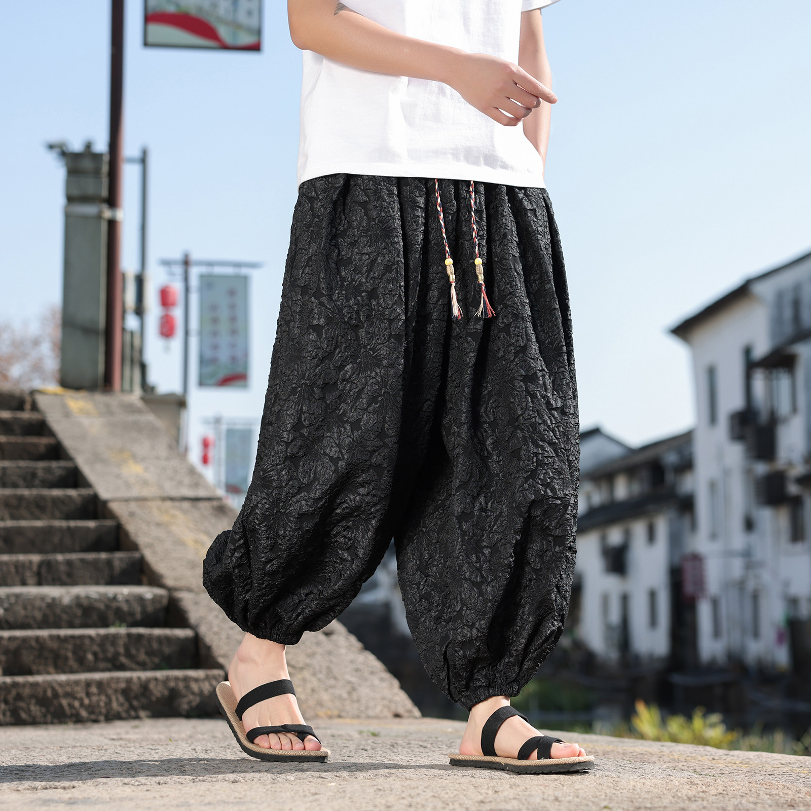 2026春夏风A凹凸感提花九分裤男长裤灯笼束脚裤K282-P58控78，男装休闲裤，电商A005