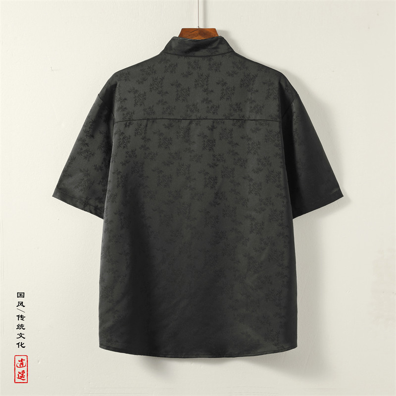 新中式L风盘扣小众树叶提花透气冰丝短袖衬衫男CS52-P68控88,男装T恤,电商A005